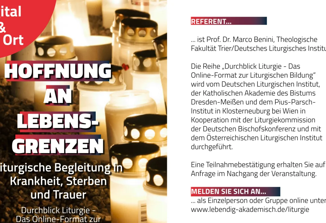 Kerzenlichter im Hintergrund, offenes Gotteslob auf lila Tuch, Beschreibung der Veranstaltung "Hoffnung an Lebensgrenzen"